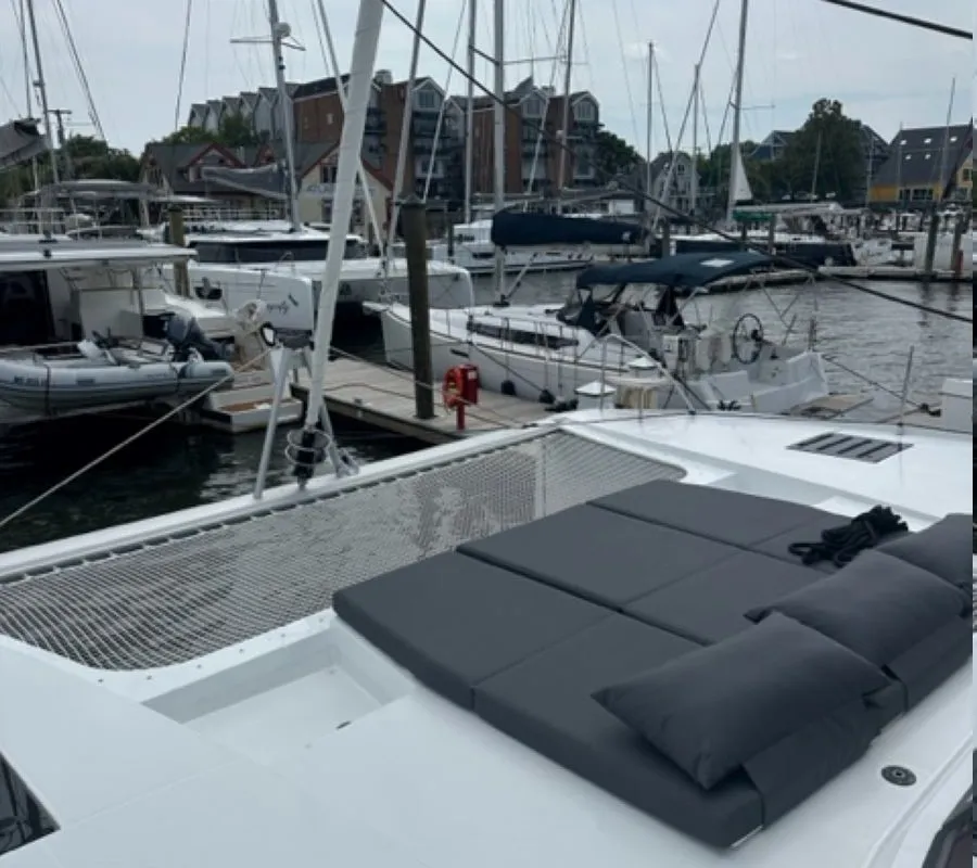 Deck of Zensation, a Fountaine Pajot Tanna 47 catamaran at Chesapeake, United States