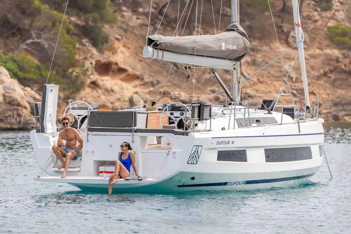 Exterior view of Aurora, a Dufour 41 Performance sailboat at Grad Biograd na Moru, Croatia