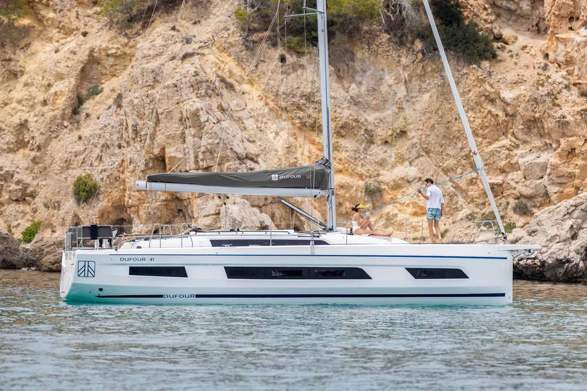 Exterior view of Aurora, a Dufour 41 Performance sailboat at Grad Biograd na Moru, Croatia
