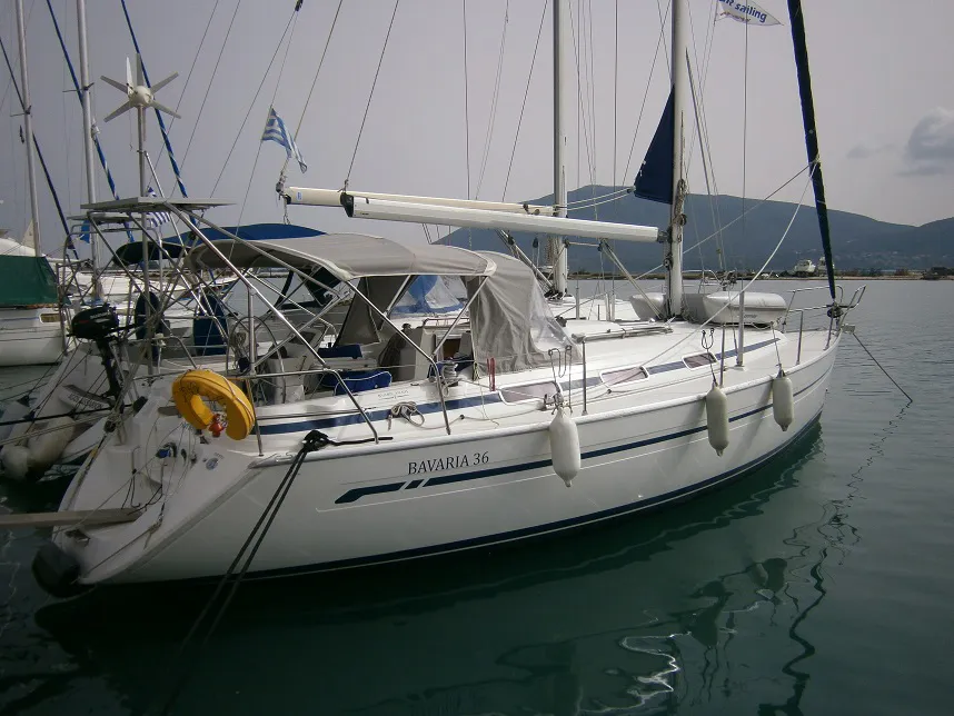 Exterior view of Konstantinos, a Bavaria 36 sailboat at Municipal Unit of Lefkada, Greece