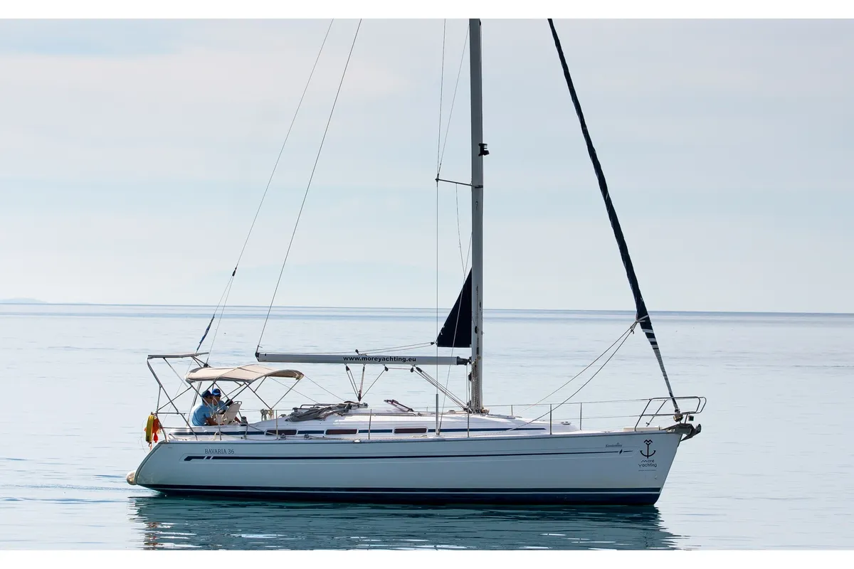 Exterior view of Konstantinos, a Bavaria 36 sailboat at Municipal Unit of Lefkada, Greece