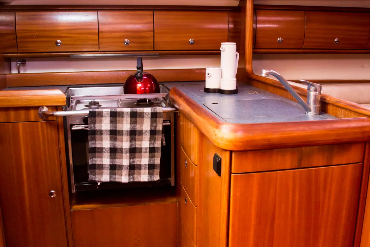 Galley of Konstantinos, a Bavaria 36 sailboat at Municipal Unit of Lefkada, Greece