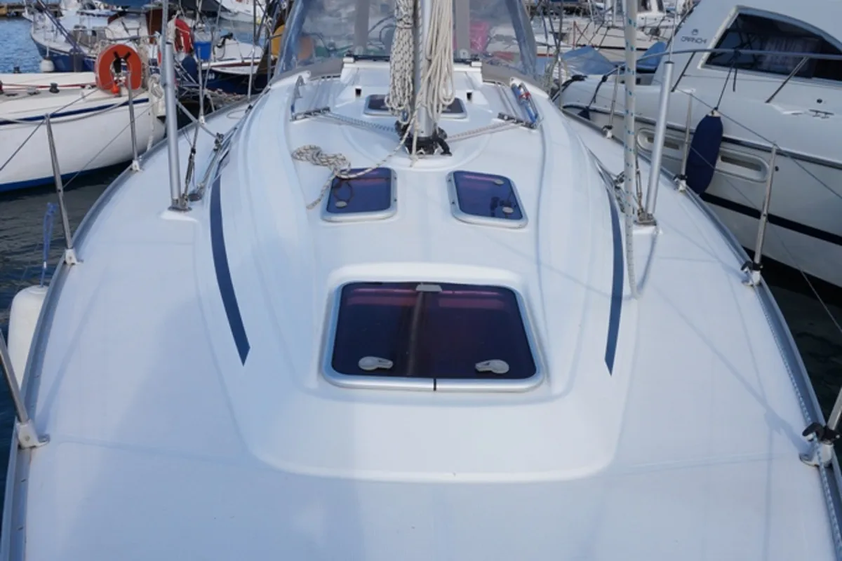 Deck of Konstantinos, a Bavaria 36 sailboat at Municipal Unit of Lefkada, Greece