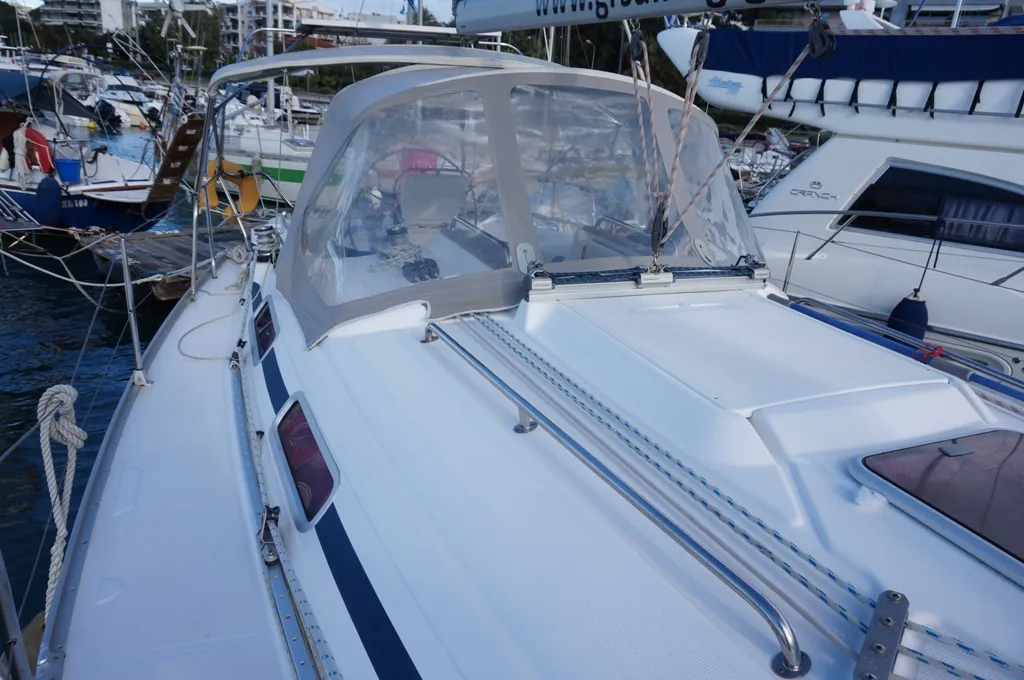 Deck of Konstantinos, a Bavaria 36 sailboat at Municipal Unit of Lefkada, Greece