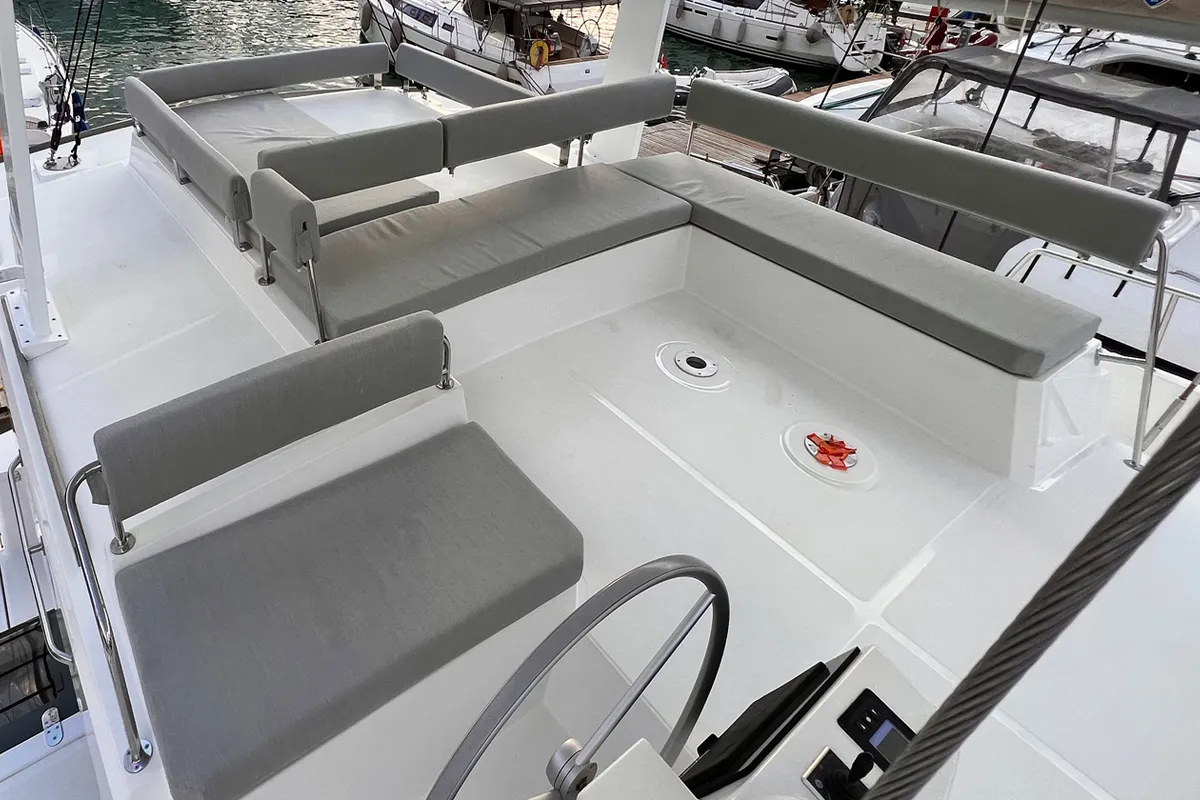 Cockpit of Bali, a Bali 4.8 catamaran at Fethiye, Turkey