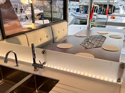 Salon of Bali, a Bali 4.8 catamaran at Fethiye, Turkey