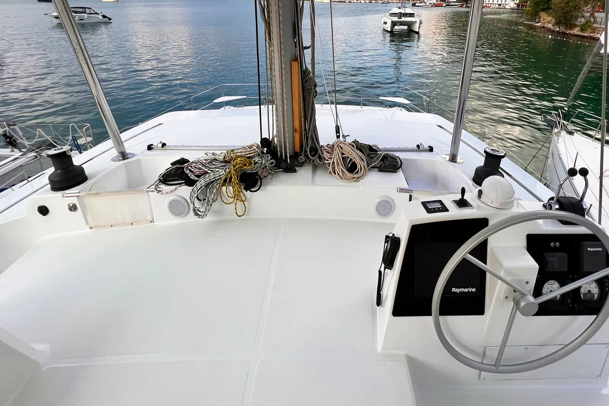 Cockpit of Bali, a Bali 4.8 catamaran at Fethiye, Turkey