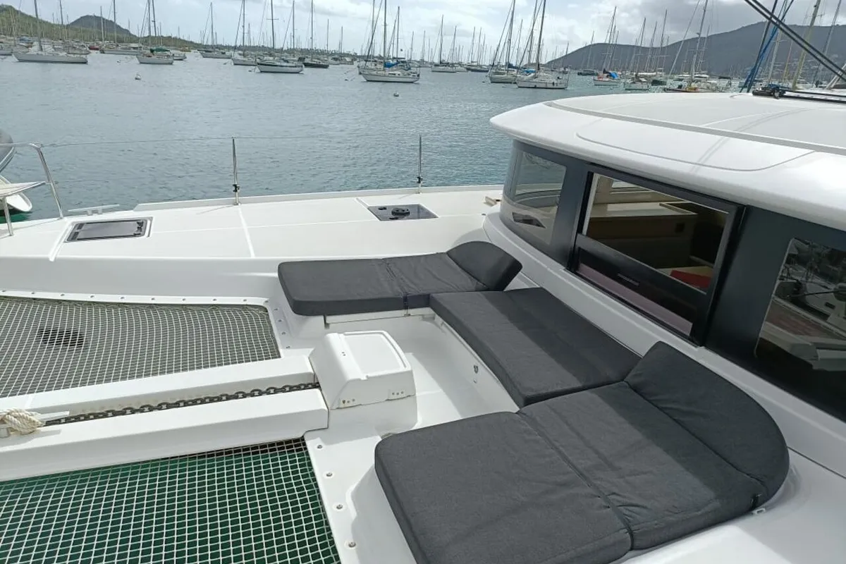 Deck of Dare, a Lagoon 46 - 4 + 2 cab. catamaran at Le Marin, France
