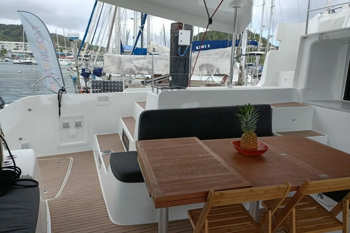 Deck of Dare, a Lagoon 46 - 4 + 2 cab. catamaran at Le Marin, France