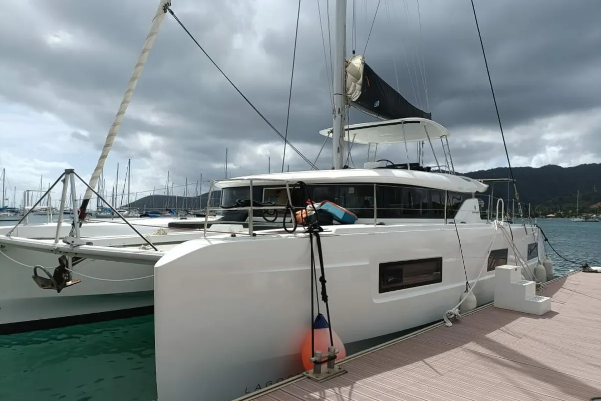 Exterior view of Dare, a Lagoon 46 - 4 + 2 cab. catamaran at Le Marin, France