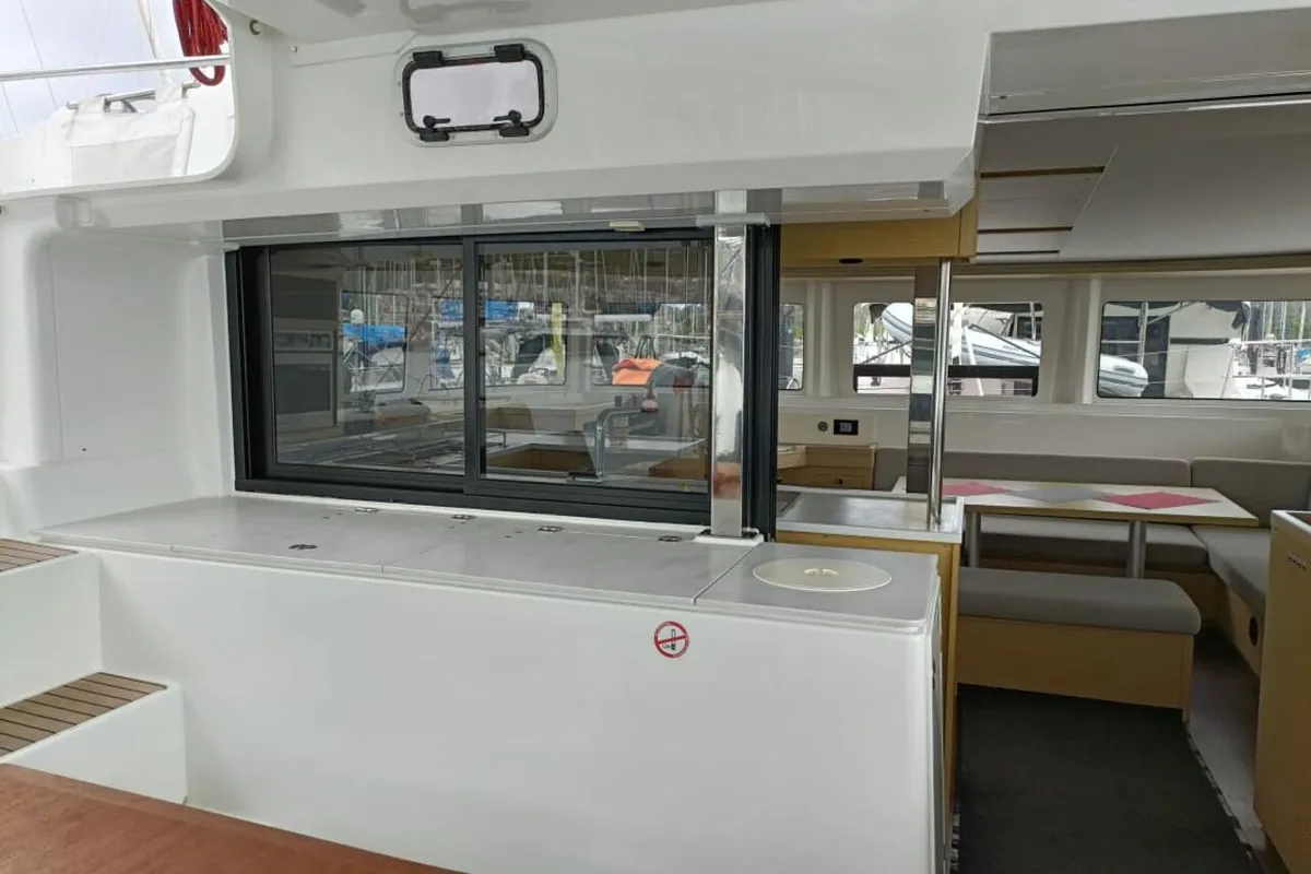 Deck of Dare, a Lagoon 46 - 4 + 2 cab. catamaran at Le Marin, France