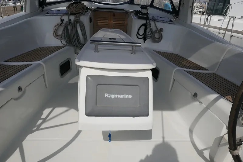 Exterior view of Promise, a Beneteau Oceanis 50 sailboat at Lavreotiki, Greece