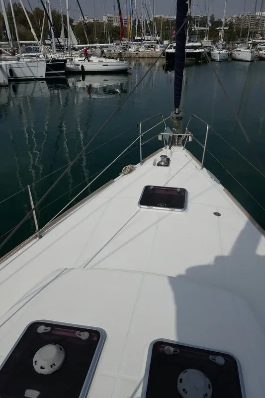 Deck of Promise, a Beneteau Oceanis 50 sailboat at Lavreotiki Municipal Unit, Greece