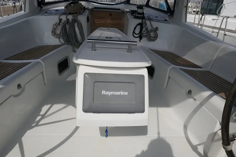 Cockpit of Promise, a Beneteau Oceanis 50 sailboat at Lavreotiki Municipal Unit, Greece