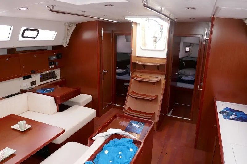 Salon of Promise, a Beneteau Oceanis 50 sailboat at Lavreotiki Municipal Unit, Greece