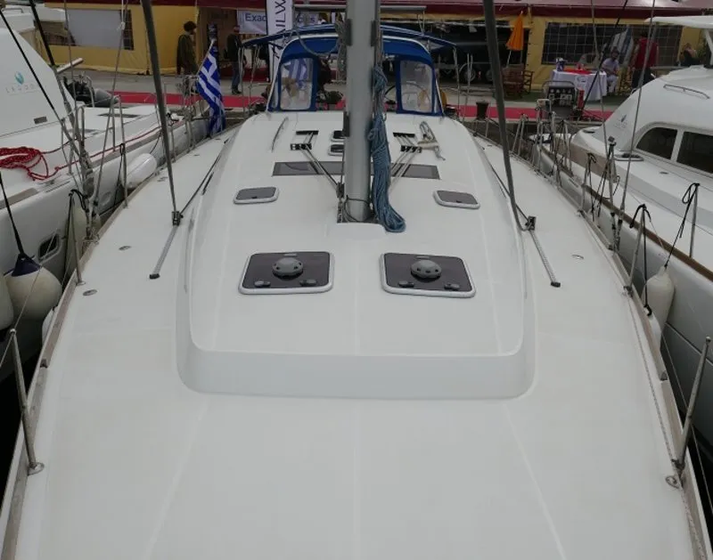 Deck of Promise, a Beneteau Oceanis 50 sailboat at Lavreotiki Municipal Unit, Greece