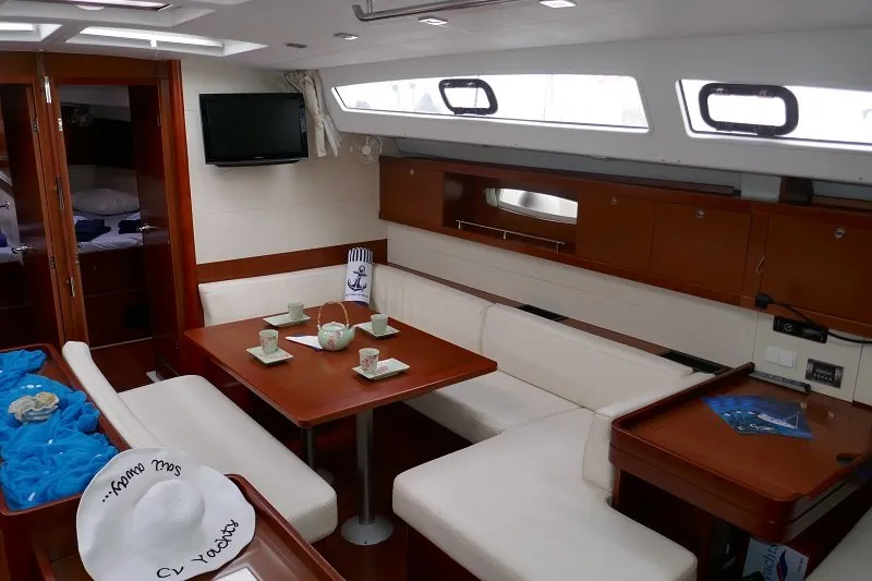 Salon of Promise, a Beneteau Oceanis 50 sailboat at Lavreotiki Municipal Unit, Greece