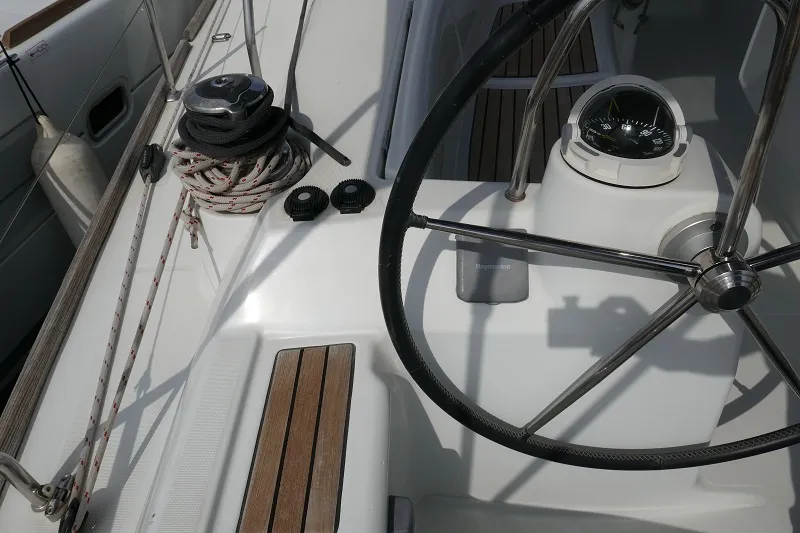 Cabin on Promise, a Beneteau Oceanis 50 sailboat at Lavreotiki, Greece