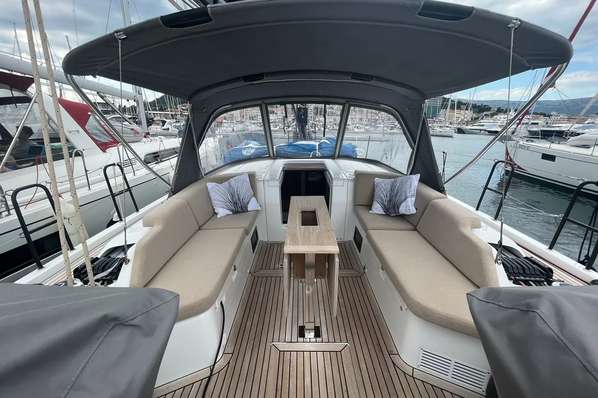Deck of Beneteau First 44, a sailboat at Split, Croatia