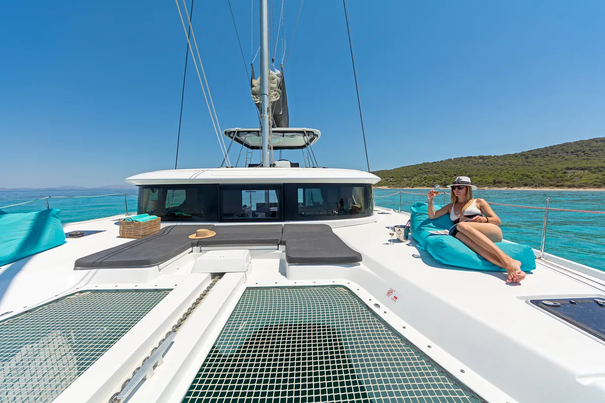 Deck of My Star, a Lagoon 46 catamaran at Athens, Greece
