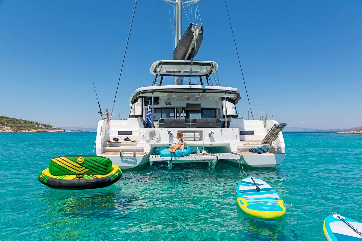 Exterior view of My Star, a Lagoon 46 catamaran at Athens, Greece