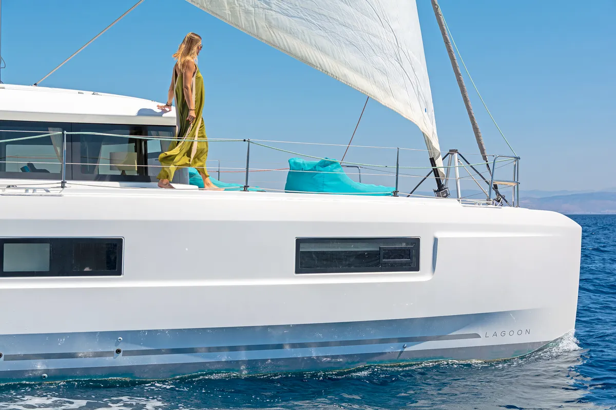 Exterior view of My Star, a Lagoon 46 catamaran at Athens, Greece