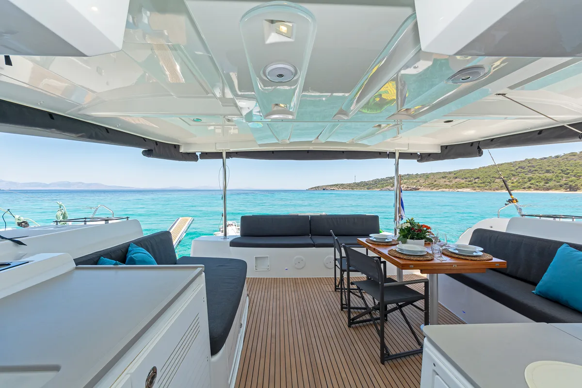 Deck of My Star, a Lagoon 46 catamaran at Athens, Greece