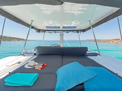 Deck of My Star, a Lagoon 46 catamaran at Athens, Greece