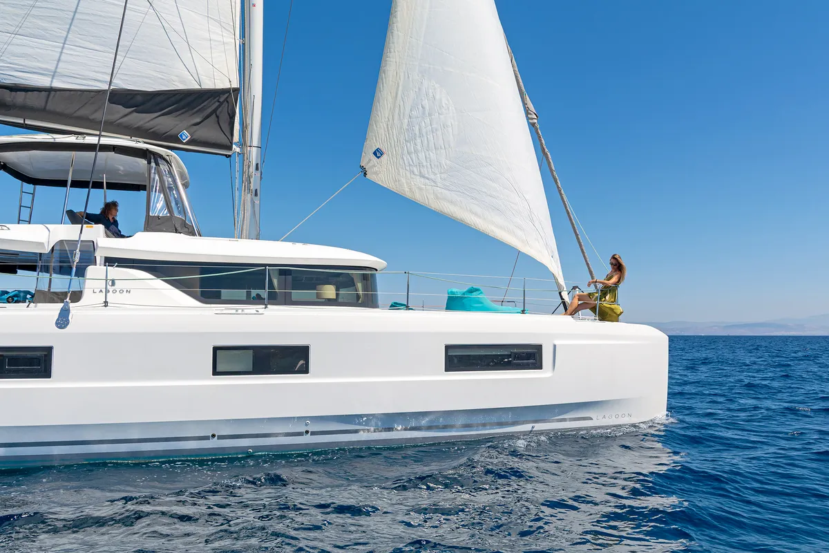 Exterior view of My Star, a Lagoon 46 catamaran at Athens, Greece