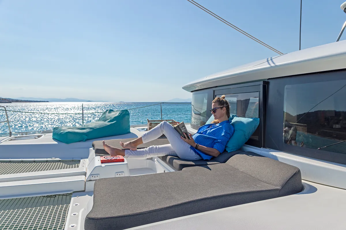 Deck of My Star, a Lagoon 46 catamaran at Athens, Greece