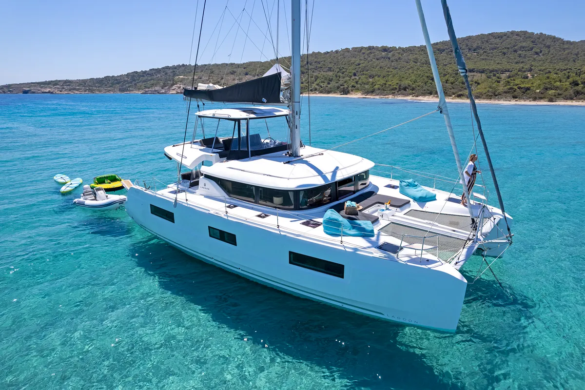 Exterior view of My Star, a Lagoon 46 catamaran at Athens, Greece