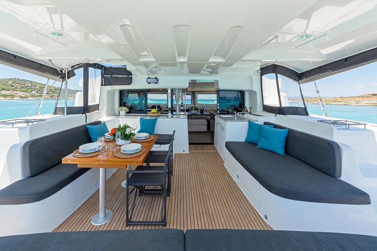 Deck of My Star, a Lagoon 46 catamaran at Athens, Greece