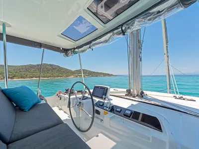 Cockpit of My Star, a Lagoon 46 catamaran at Athens, Greece