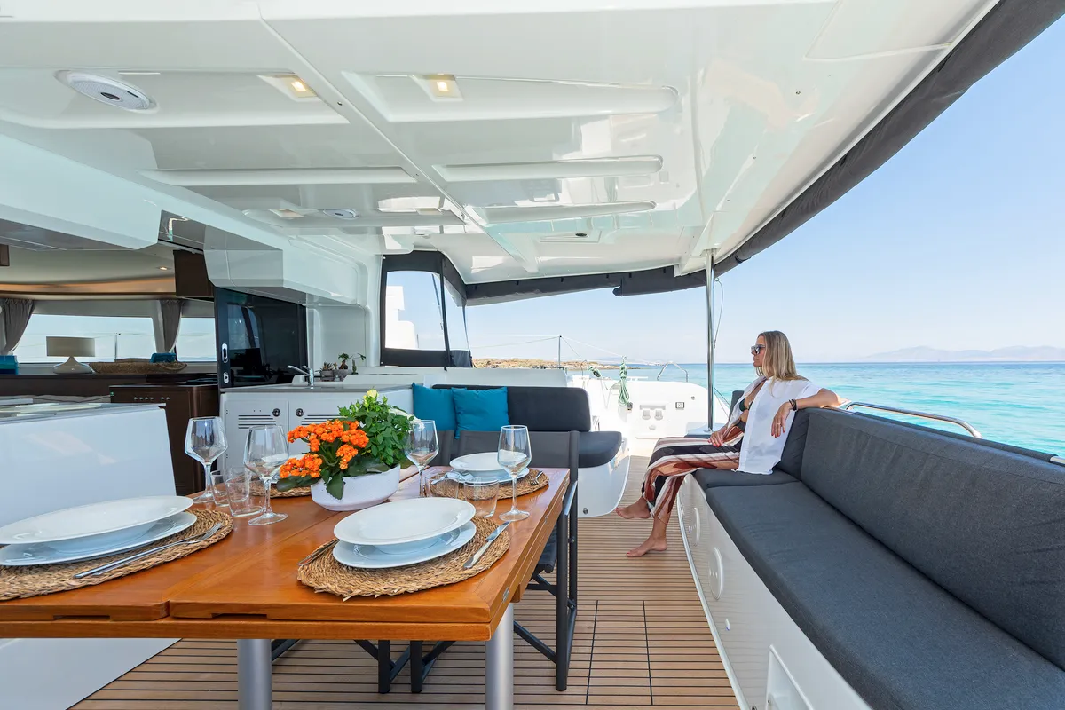 Deck of My Star, a Lagoon 46 catamaran at Athens, Greece