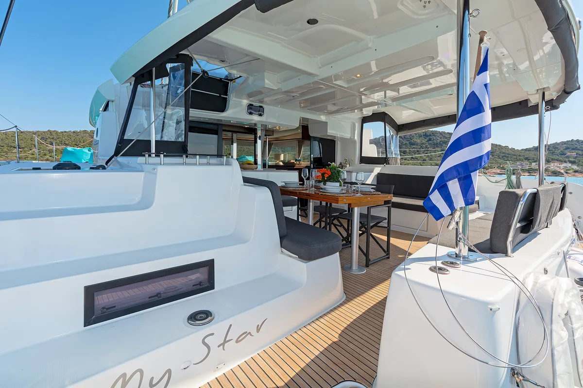 Deck of My Star, a Lagoon 46 catamaran at Athens, Greece