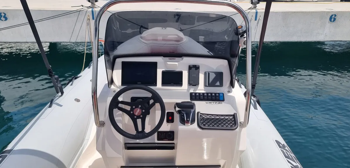 Cockpit of Joker Boat Coaster 650 Plus, a Joker Boat Coaster 650 Plus RIB at Općina Sukošan, Croatia