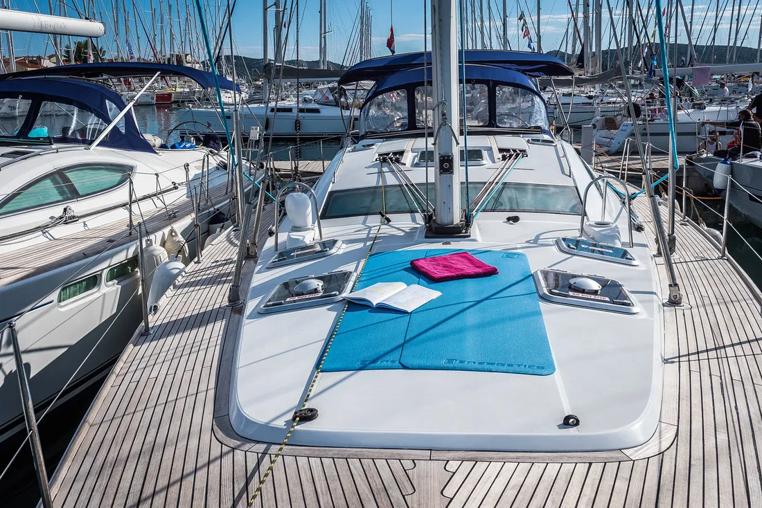 Deck of Vika, a Jeanneau Sun Odyssey 54 DS sailboat at Pirovac, Croatia