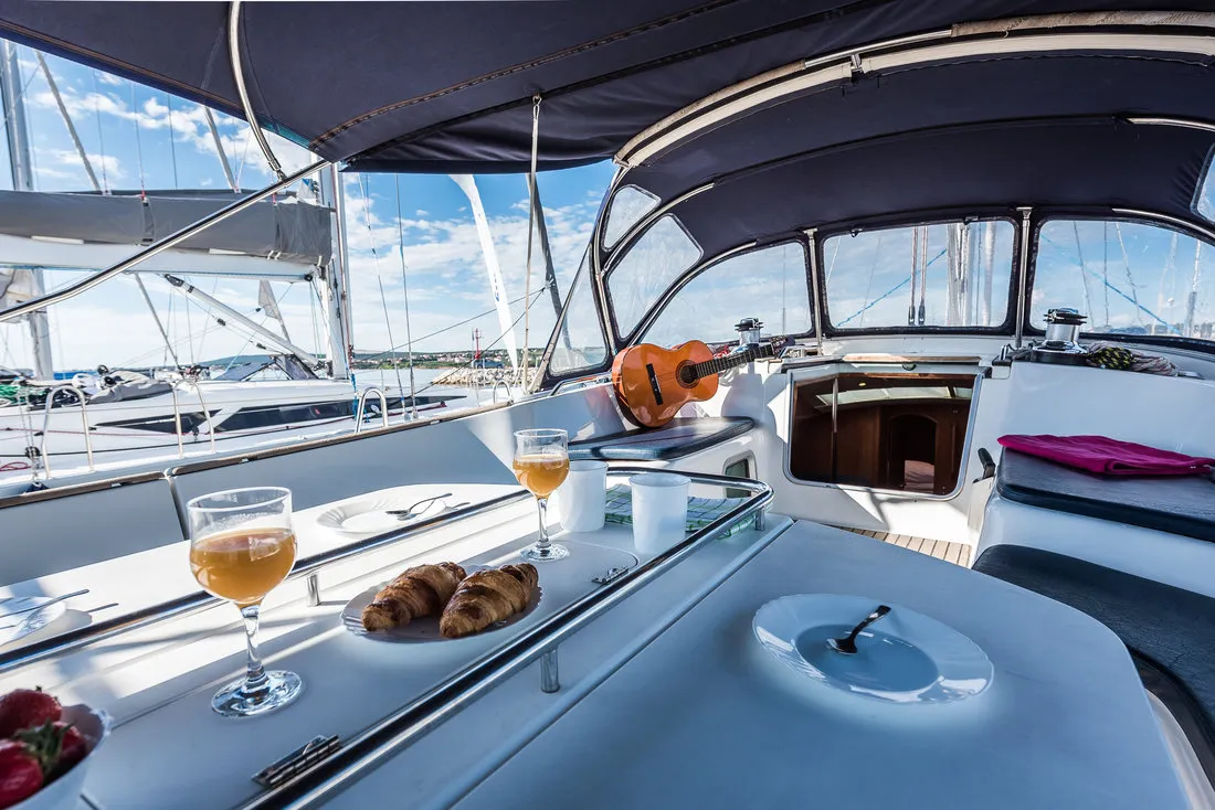 Deck of Vika, a Jeanneau Sun Odyssey 54 DS sailboat at Pirovac, Croatia