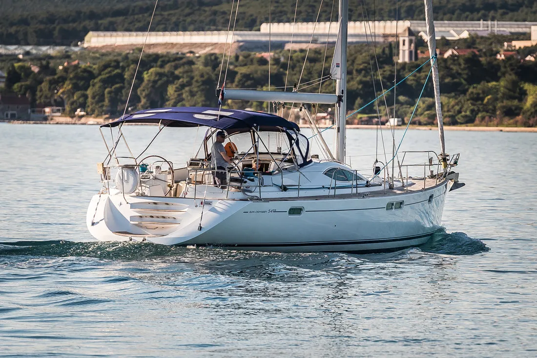 Exterior view of Vika, a Jeanneau Sun Odyssey 54 DS sailboat at Pirovac, Croatia