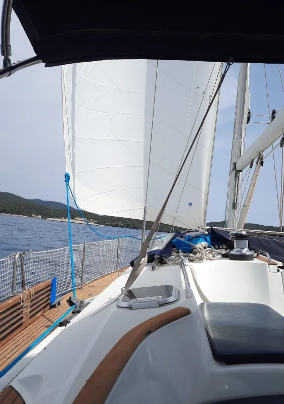 Deck of Vika, a Jeanneau Sun Odyssey 54 DS sailboat at Pirovac, Croatia