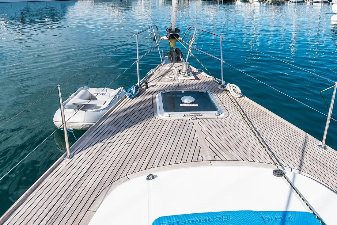 Deck of Vika, a Jeanneau Sun Odyssey 54 DS sailboat at Pirovac, Croatia