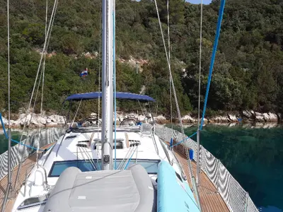 Deck of Vika, a Jeanneau Sun Odyssey 54 DS sailboat at Pirovac, Croatia