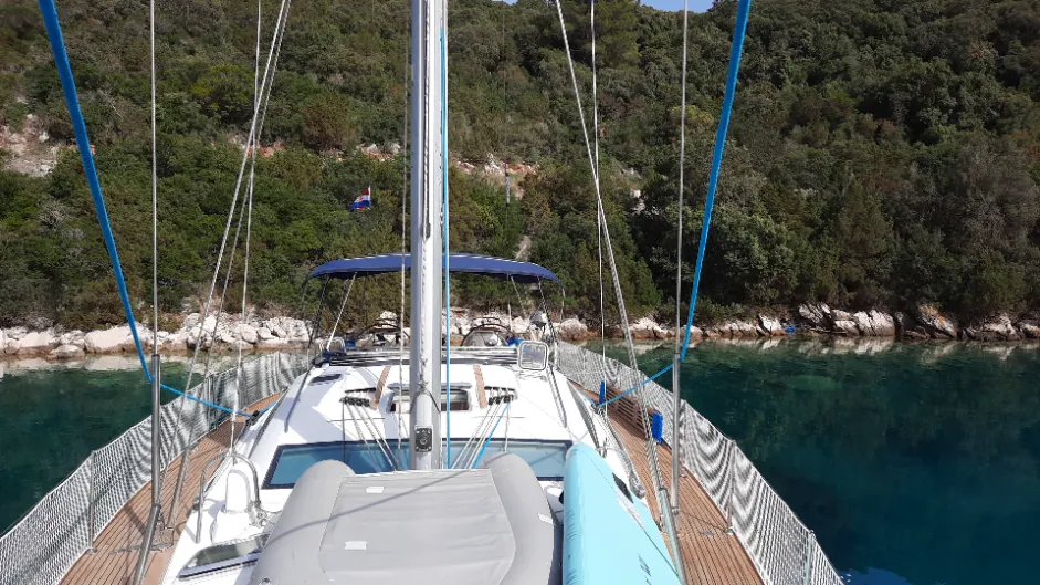 Deck of Vika, a Jeanneau Sun Odyssey 54 DS sailboat at Pirovac, Croatia