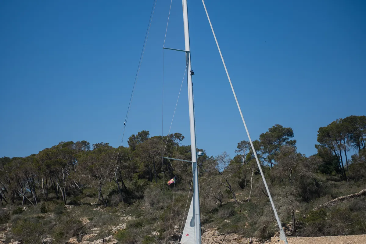 Ostwind III, a Bavaria C46 sailboat at Cala Egos, Spain