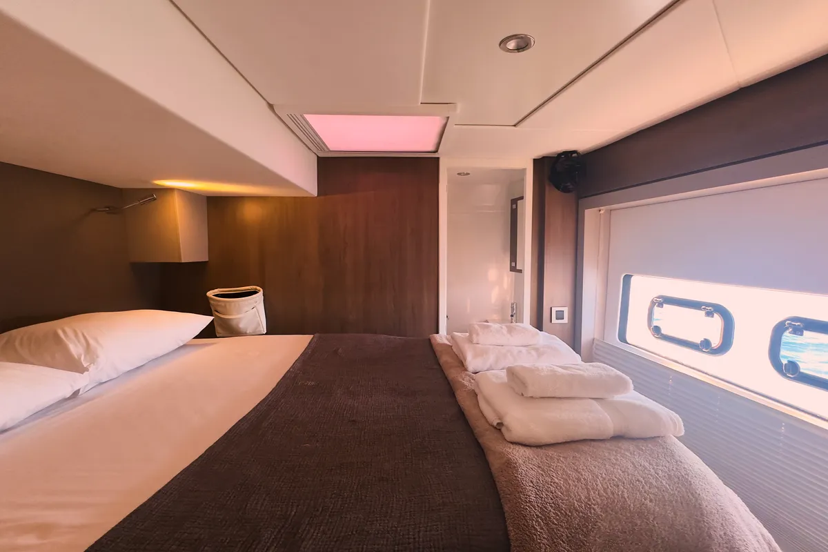 Cabin on Virgo, a Bali 4.8 catamaran at Marmaris, Turkey