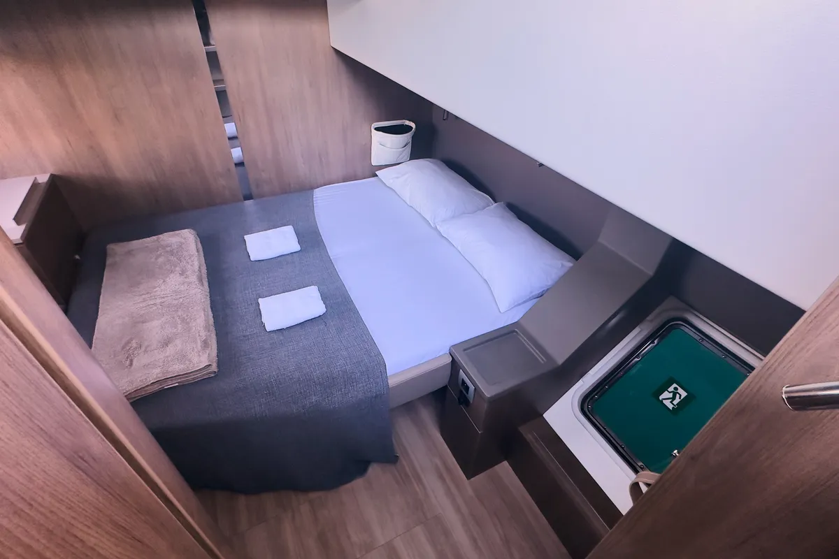 Cabin on Virgo, a Bali 4.8 catamaran at Marmaris, Turkey