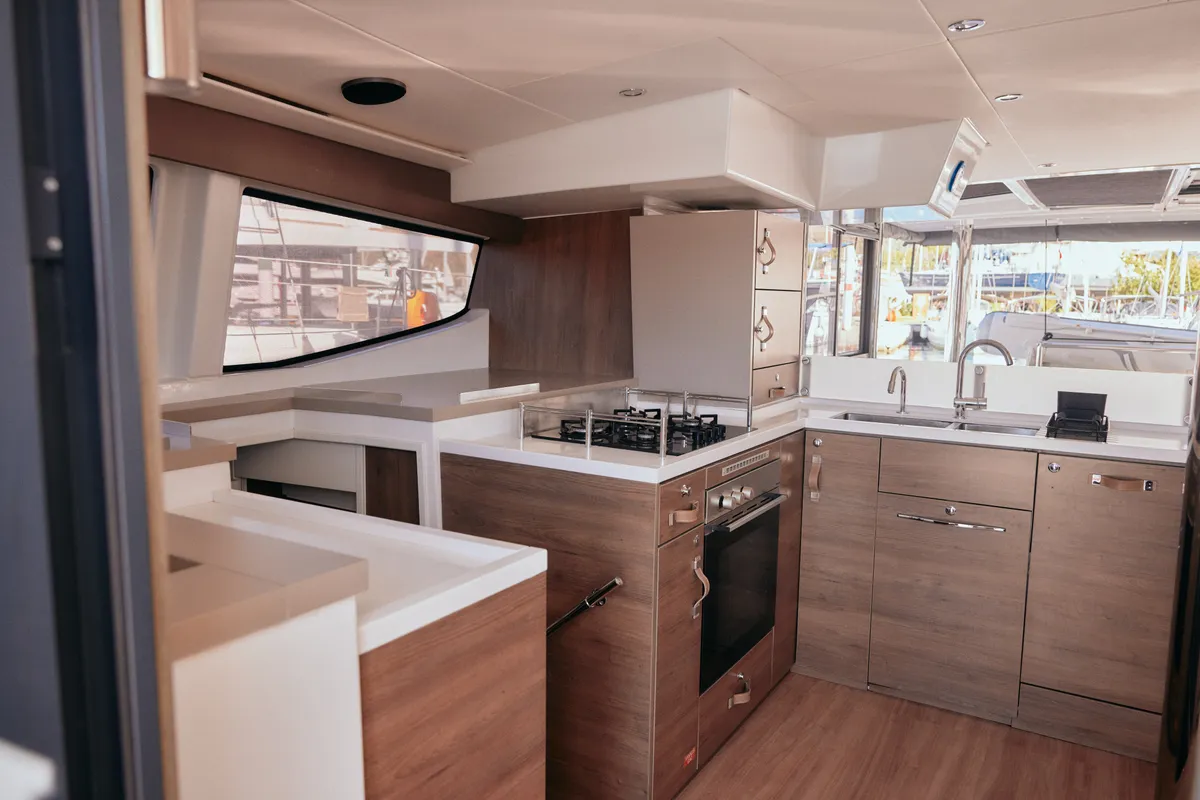 Galley of Virgo, a Bali 4.8 catamaran at Marmaris, Turkey