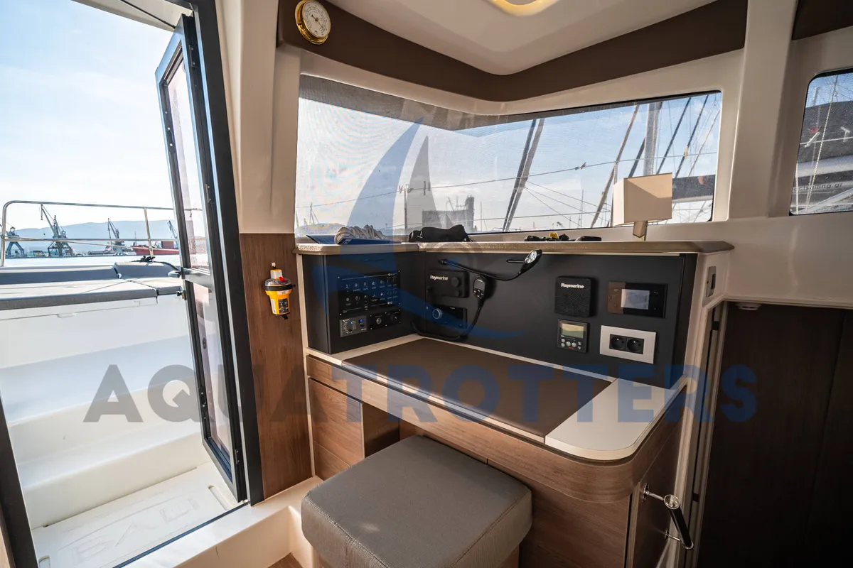 Cockpit of Silver IX, a Bali 4.2 catamaran at Volos Municipality, Greece
