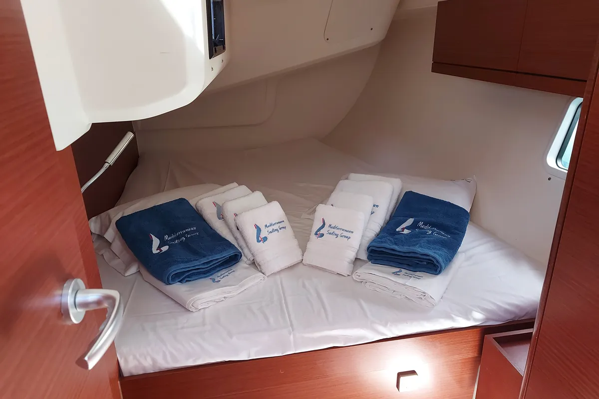 Cabin on Themisto, a Hanse 418 sailboat at Lavrion, Greece