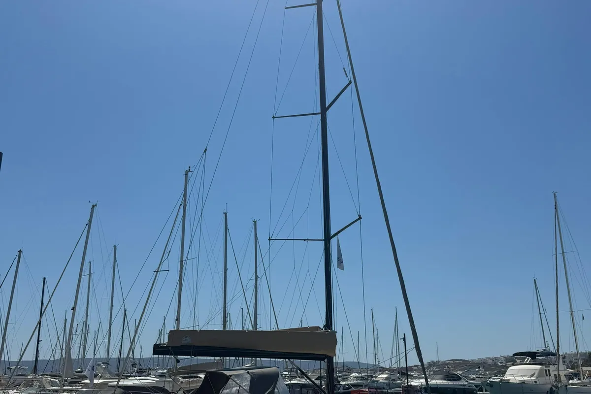 Exterior view of Ikigai, a Beneteau First 53 sailboat at Lavrion, Greece